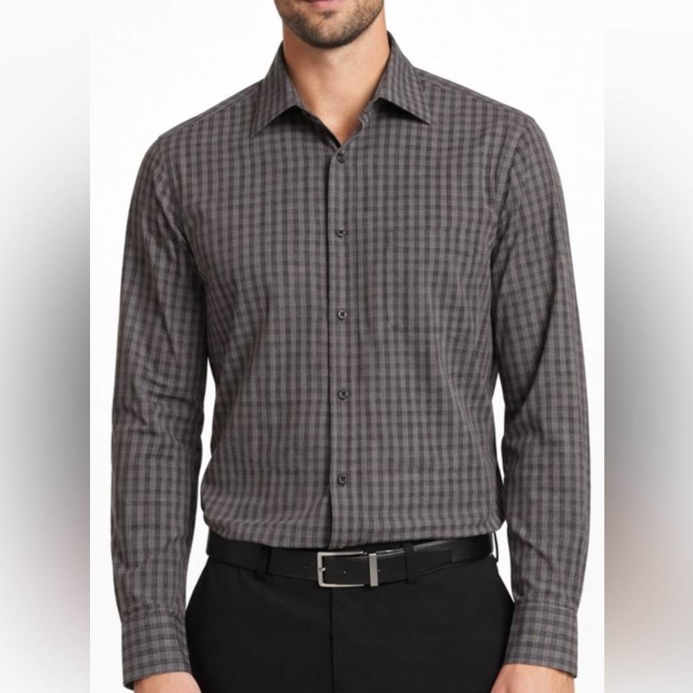 Calvin Klein Men's Black and Gray Plaid Shirt